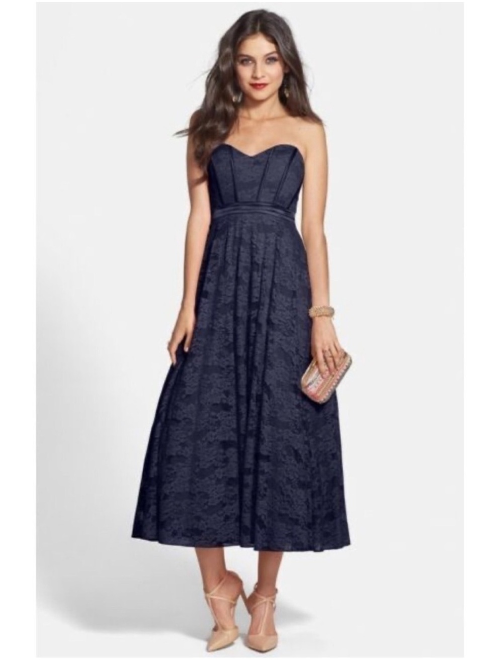 🌹Hailey By Adrianna Papell Glitter Lace Sweetheart A-Line Dress Sz 14 *EUC*